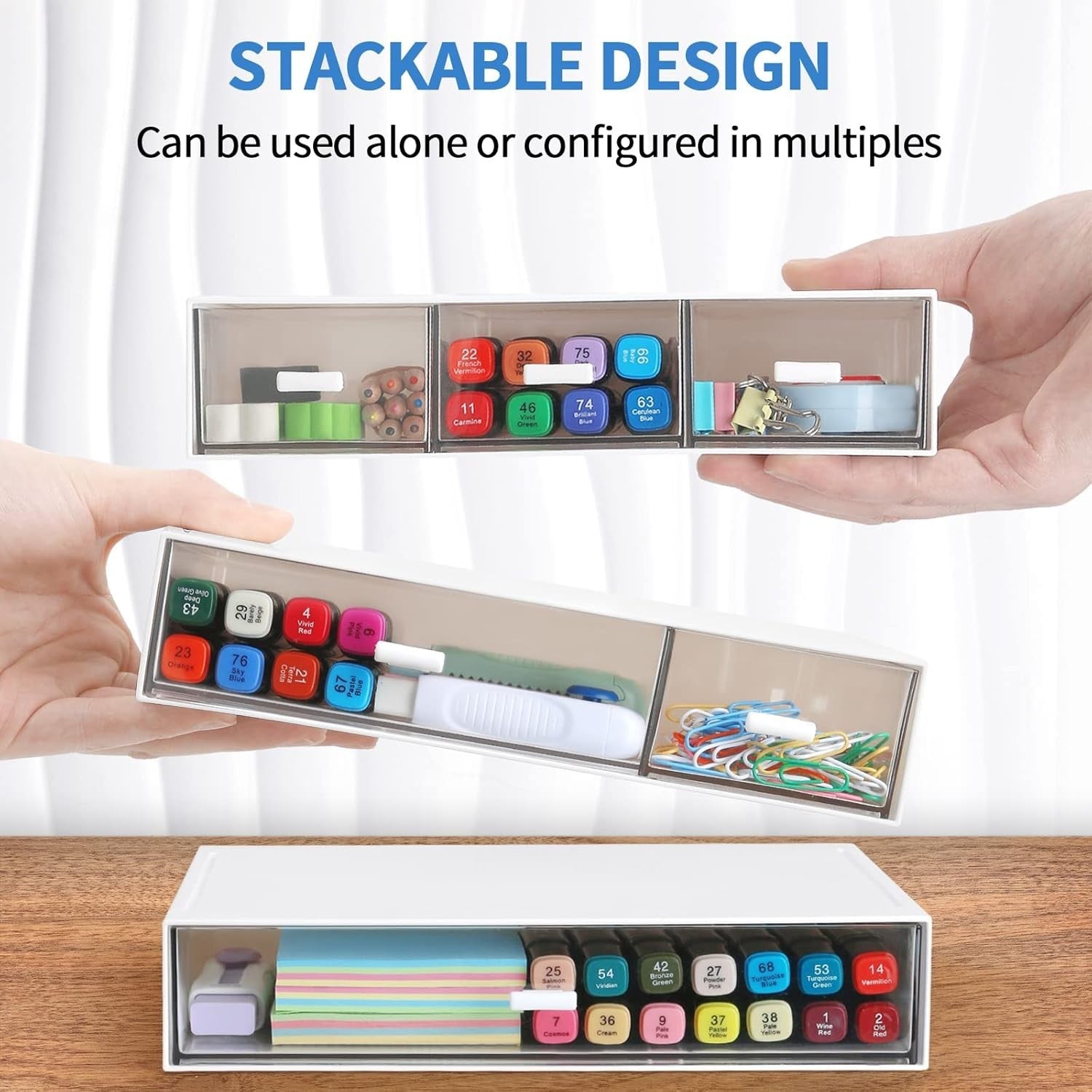 Desk Organizer 6 Stackable Drawers Clear Desktop Storage for Office & Makeup