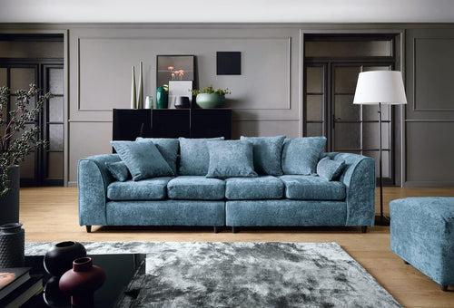 4 Seater Sofa Dark Blue Chenille Large Modern Couch Removable Covers Living Room