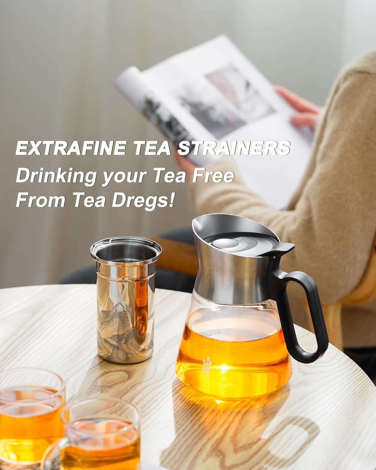 680ml Glass Teapot with Infuser & 2 Cups Loose Leaf Tea Set Clear