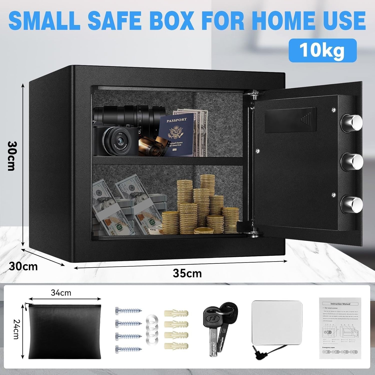 35L Fireproof Safe Box Digital Keypad Security Safe with LED Light