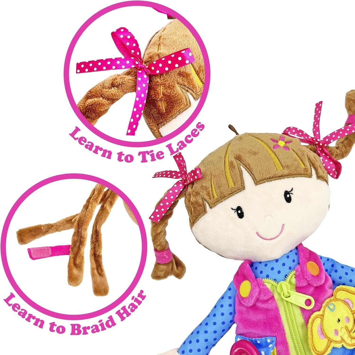 15.5” Montessori Dressing Plush Doll Toddler Learning Buckles Toy
