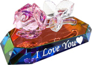Romantic Crystal Rose Ornament “I Love You” – Multicolour Glass Gift for Her