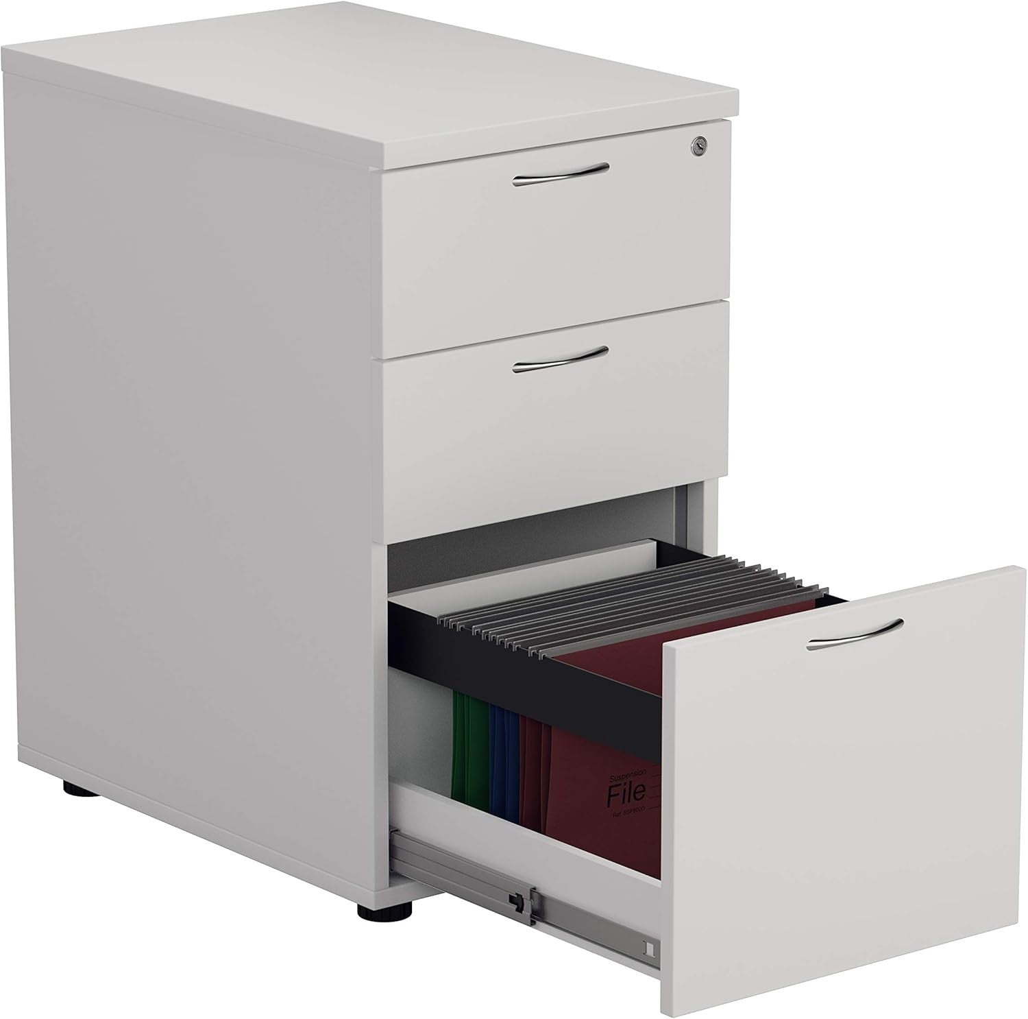 White 3 Drawer Lockable Filing Cabinet 40.4x60x73cm Wood
