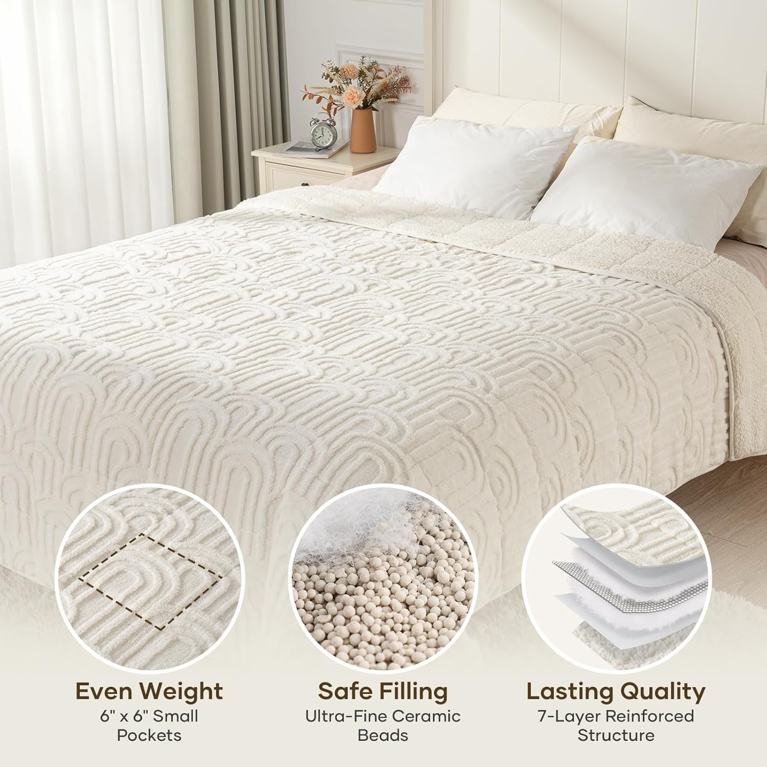 Cream White Sherpa Weighted Blanket 15lbs Queen 60x80 Cozy Sleep