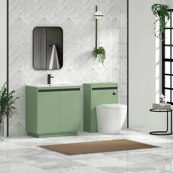 800mm Mint Green Floor Standing Vanity Unit with Basin Sink 2 Door Cabinet