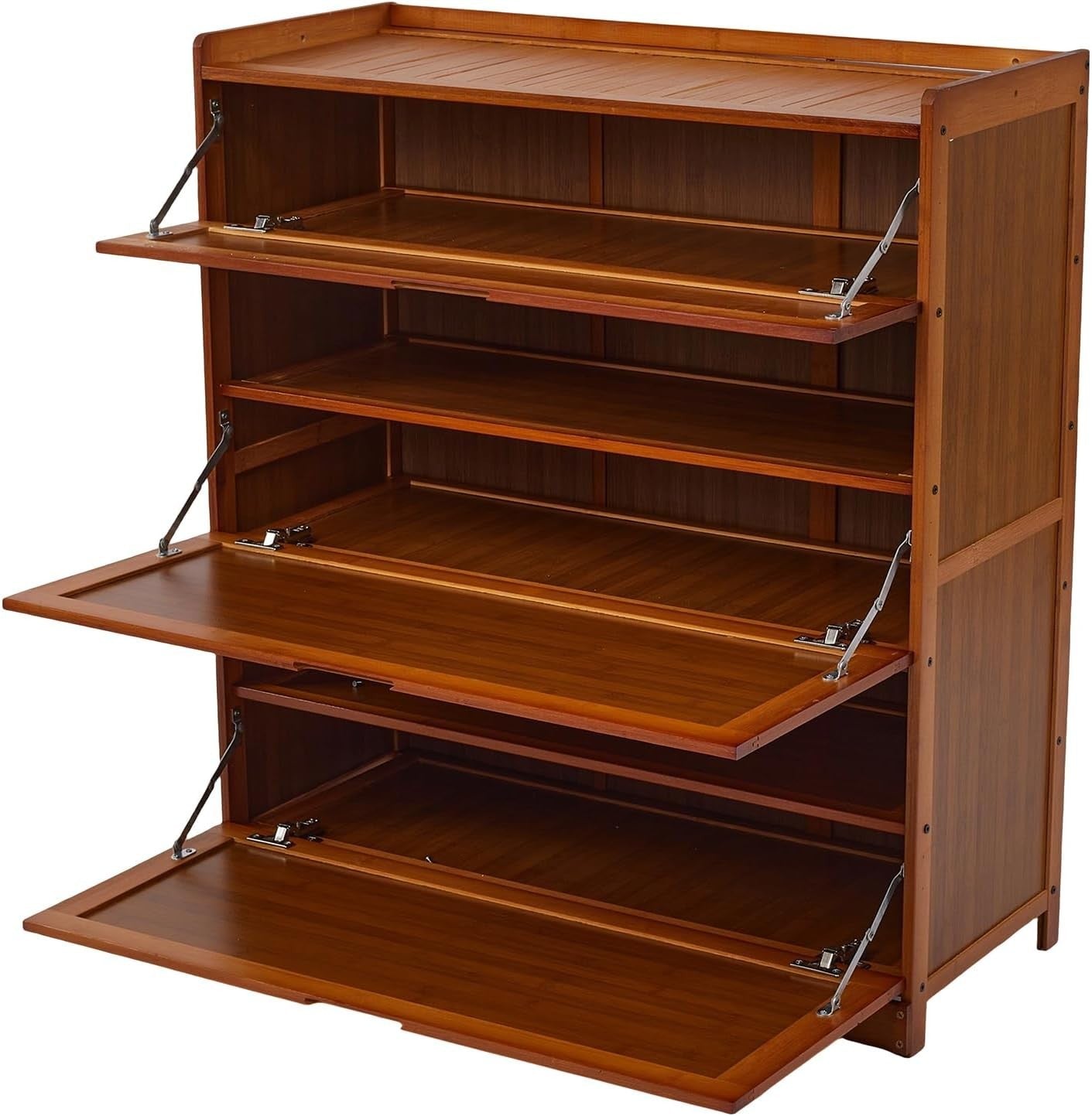 5-Tier Bamboo Shoe Storage Cabinet with Flip-Down Doors & Dustproof Design