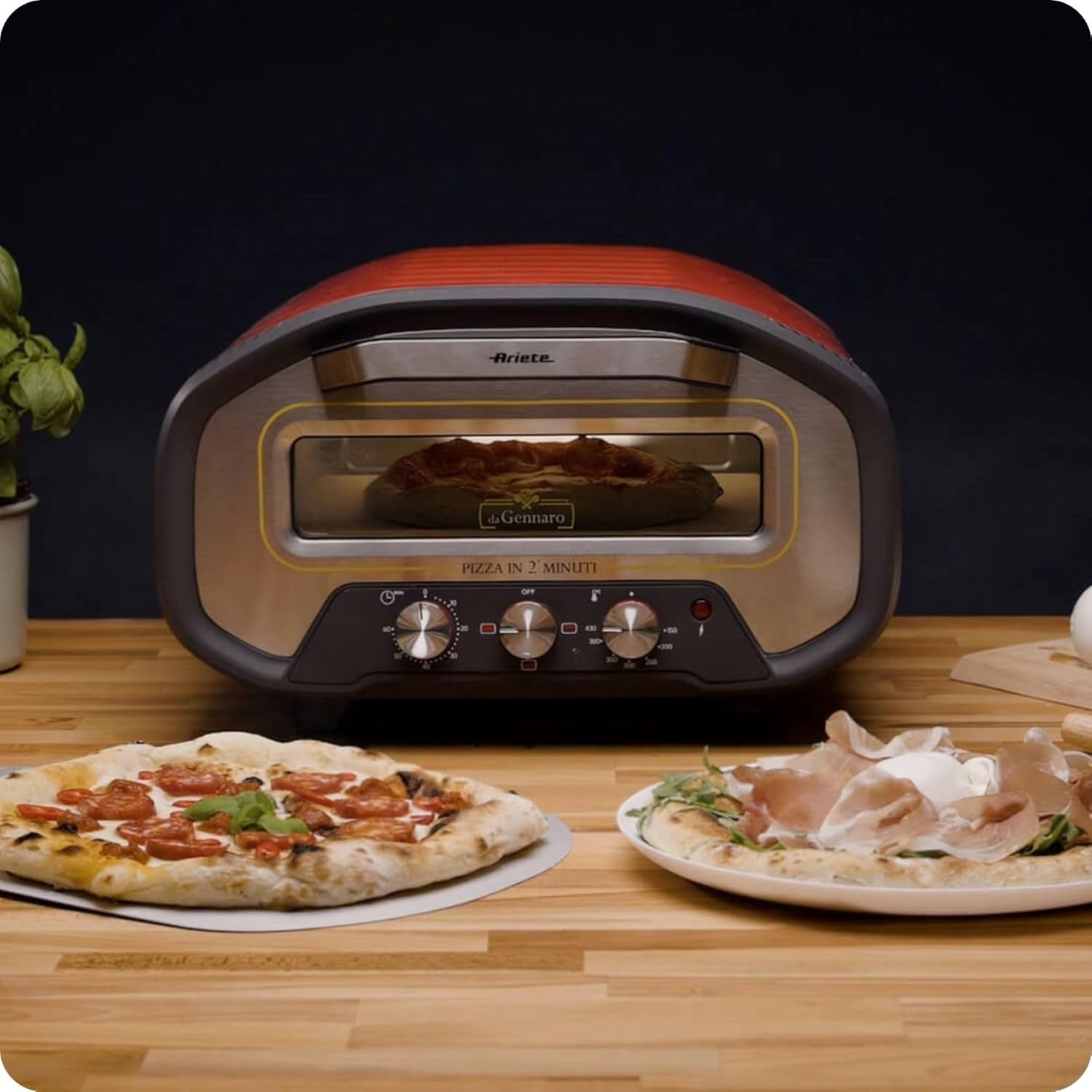 Electric Indoor Pizza Oven | 2-Min Fast Cooking 430°C Stone Grill – Red 2200W