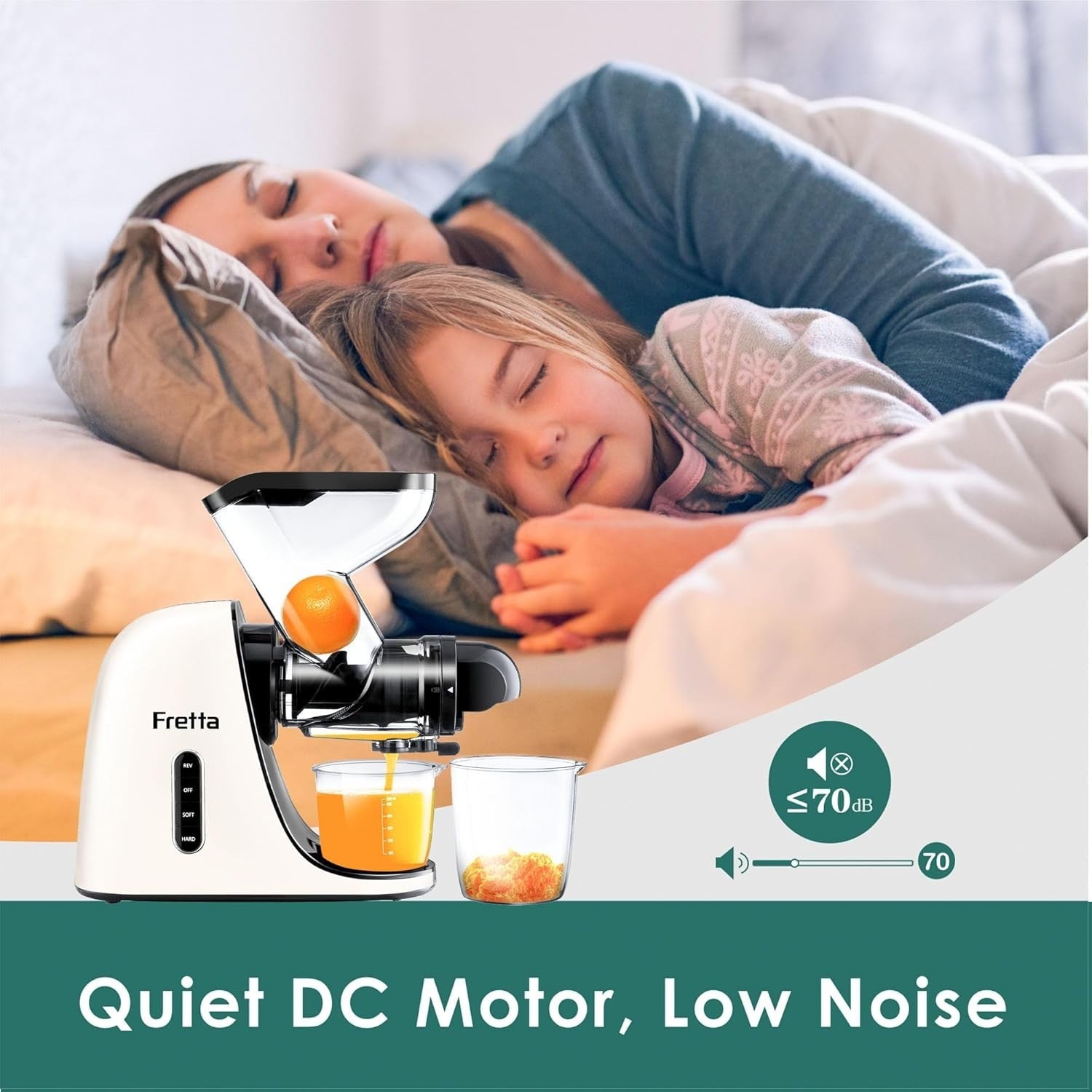 White Cold Press Juicer 200W Quiet Slow Masticating Wide Feed Chute