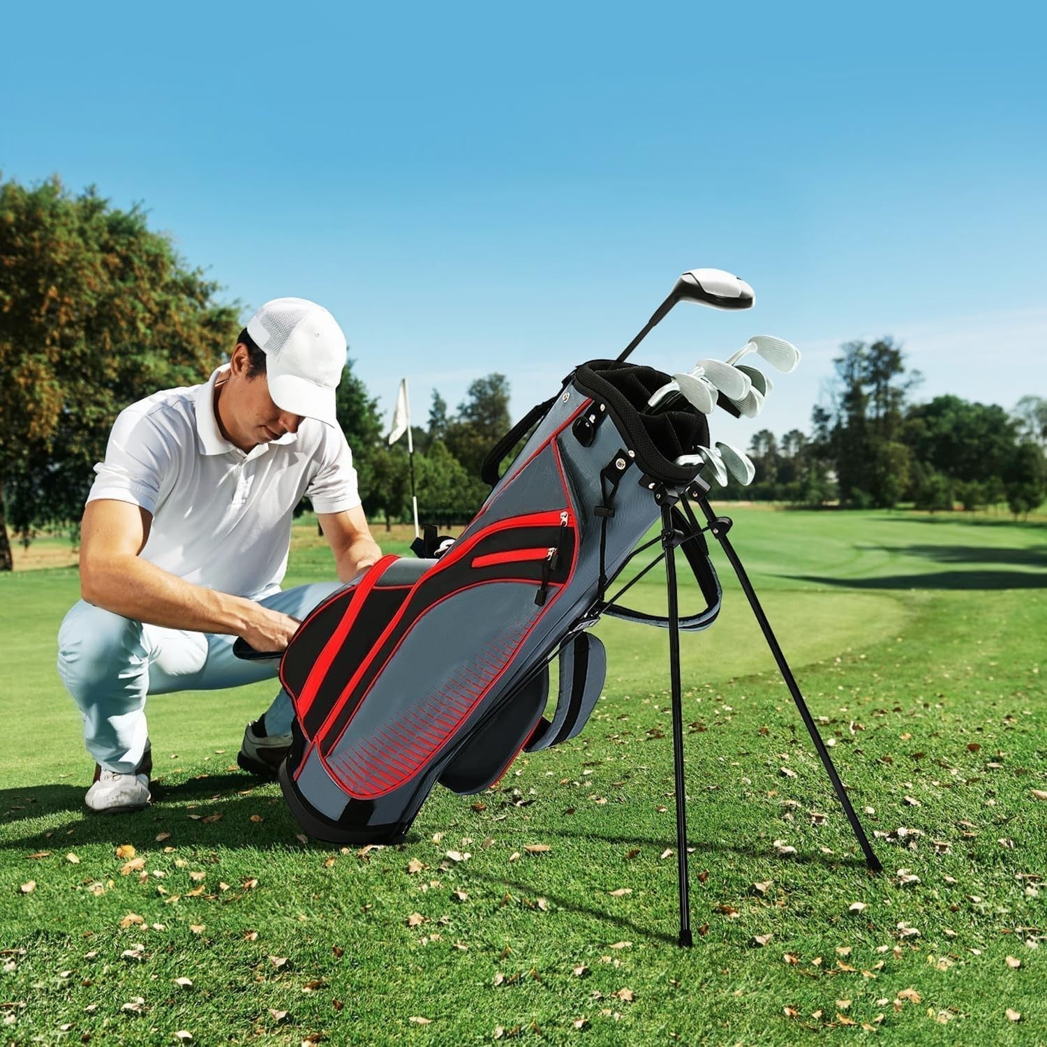 8 Piece Golf Club Set Left Hand Stand Bag Fairway Hybrid Irons Putter