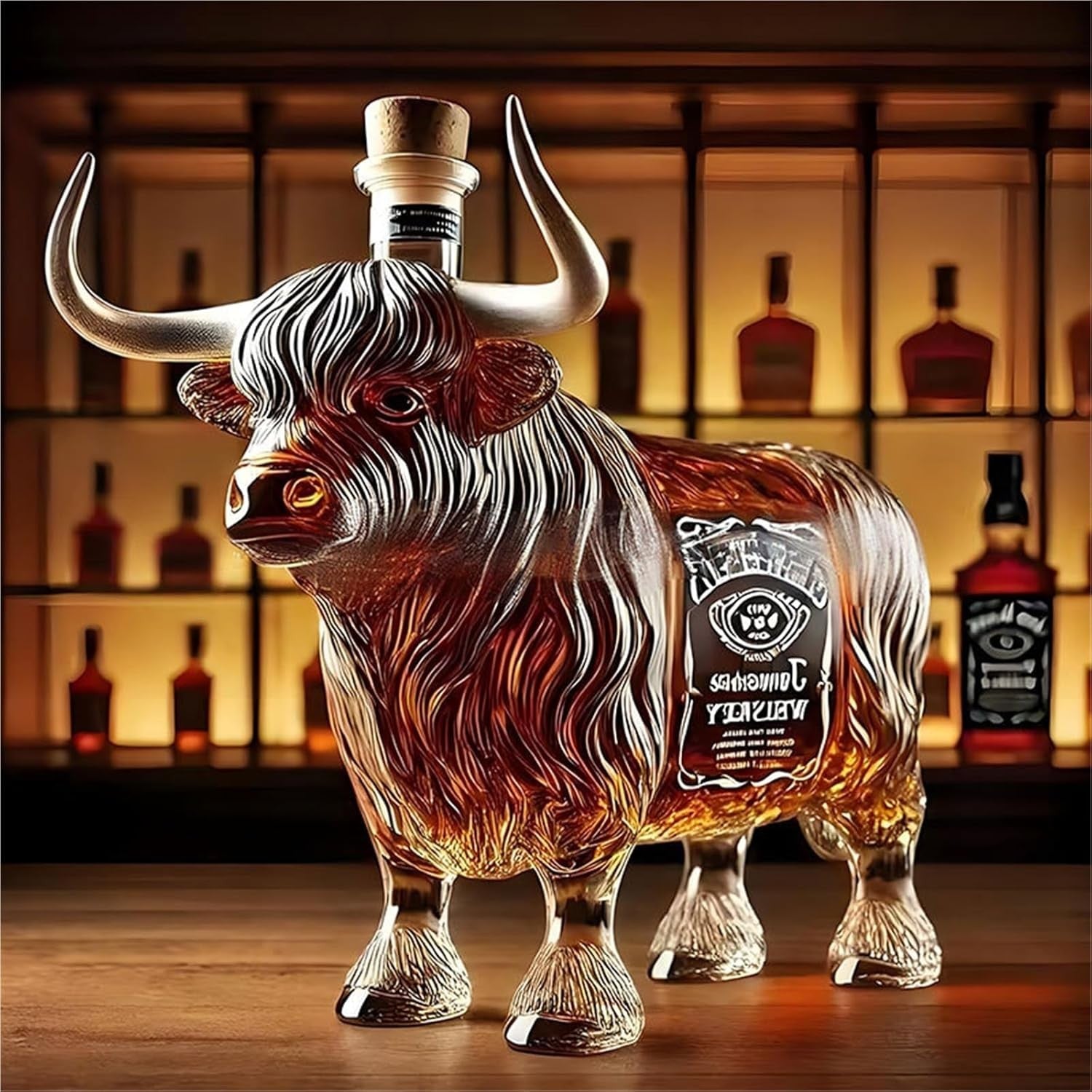 Bull Statue Whisky Decanter Glass Bottle Luxury Bar Display Gift