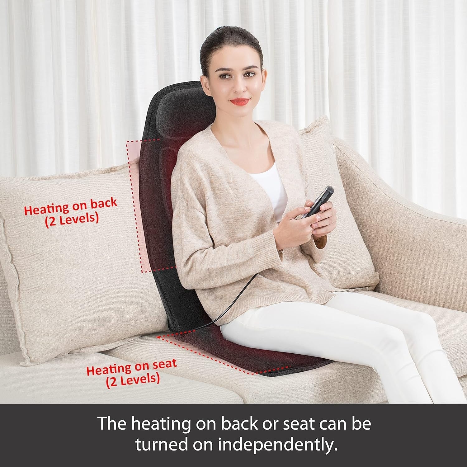 Vibration Back Massager Seat with Heat 10 Motors Memory Foam Support Blue Pad