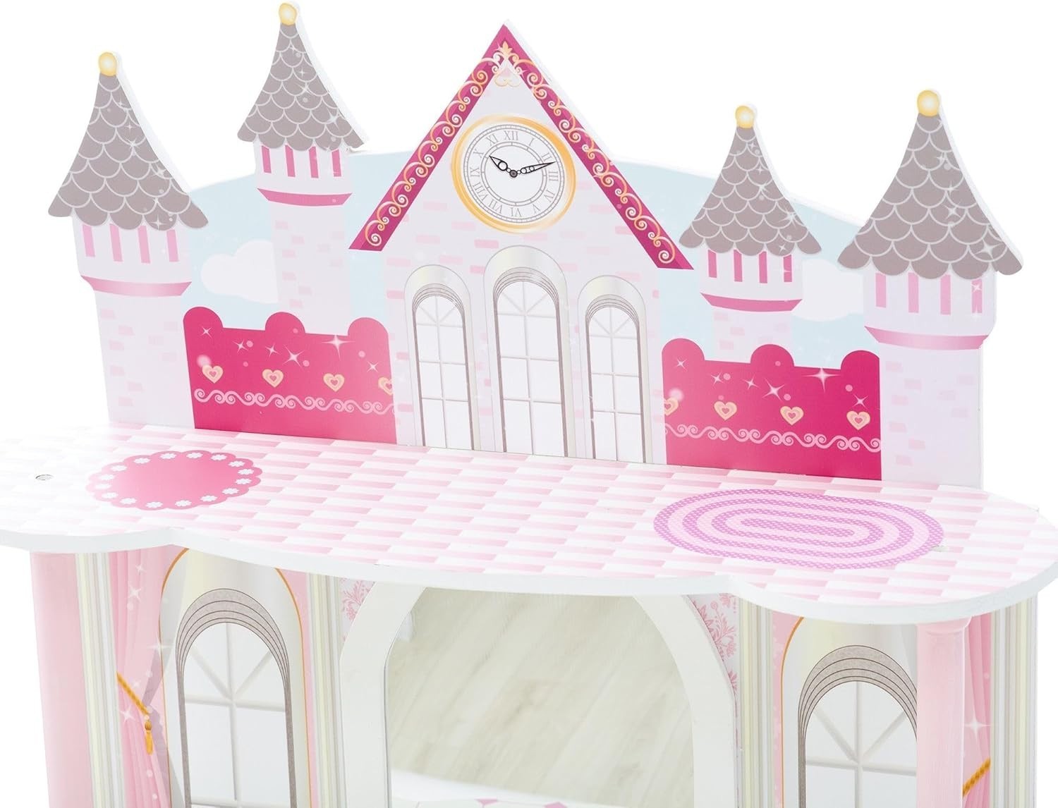 Kids Vanity Table Set w/ Mirror & Stool | Doll Play Area + Storage