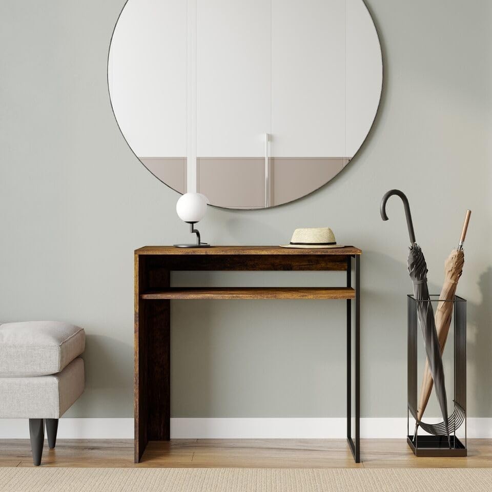 Brown 80cm Wooden Console Table with Storage Shelf for Hallway & Living Room