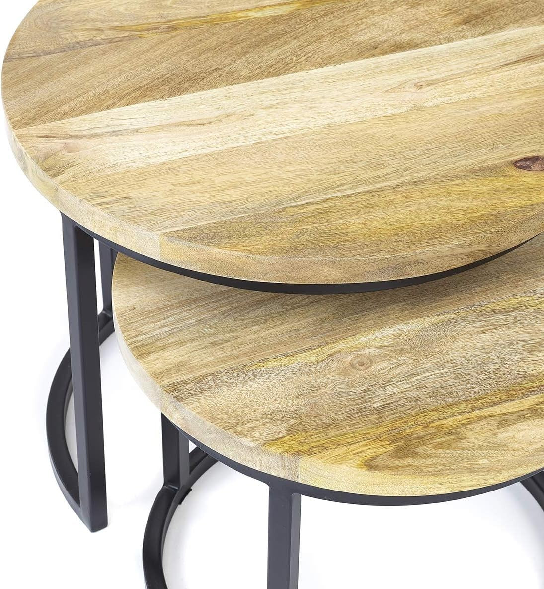 Modern Wood Round Side End Table Nightstand Natural Top Small Space Saving