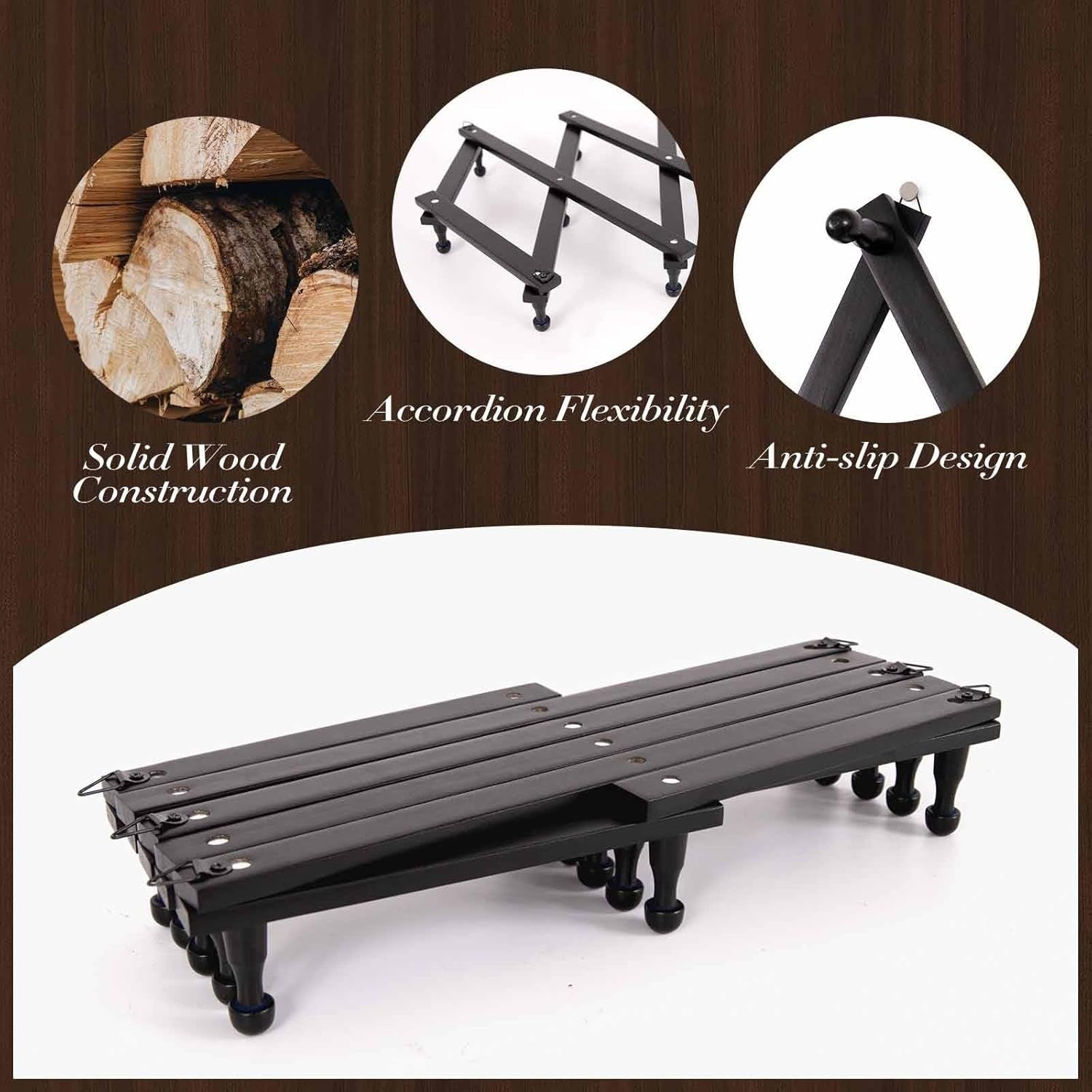 Black Wooden Wall Hat Rack 16 Hooks Expandable Accordion Coat Organizer