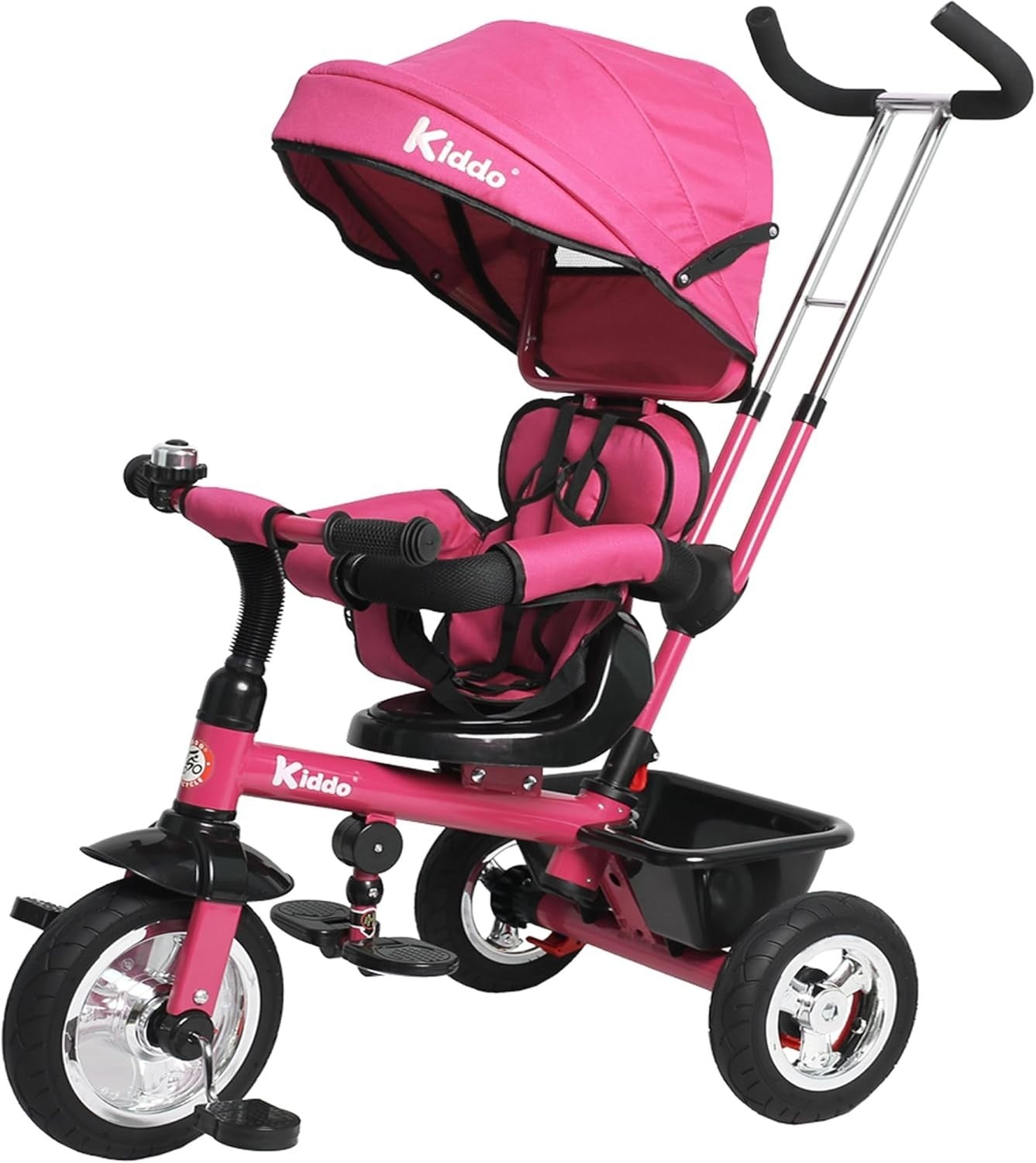 4 in 1 Kids Trike Rotating Seat Sun Canopy Parent Handle Pink