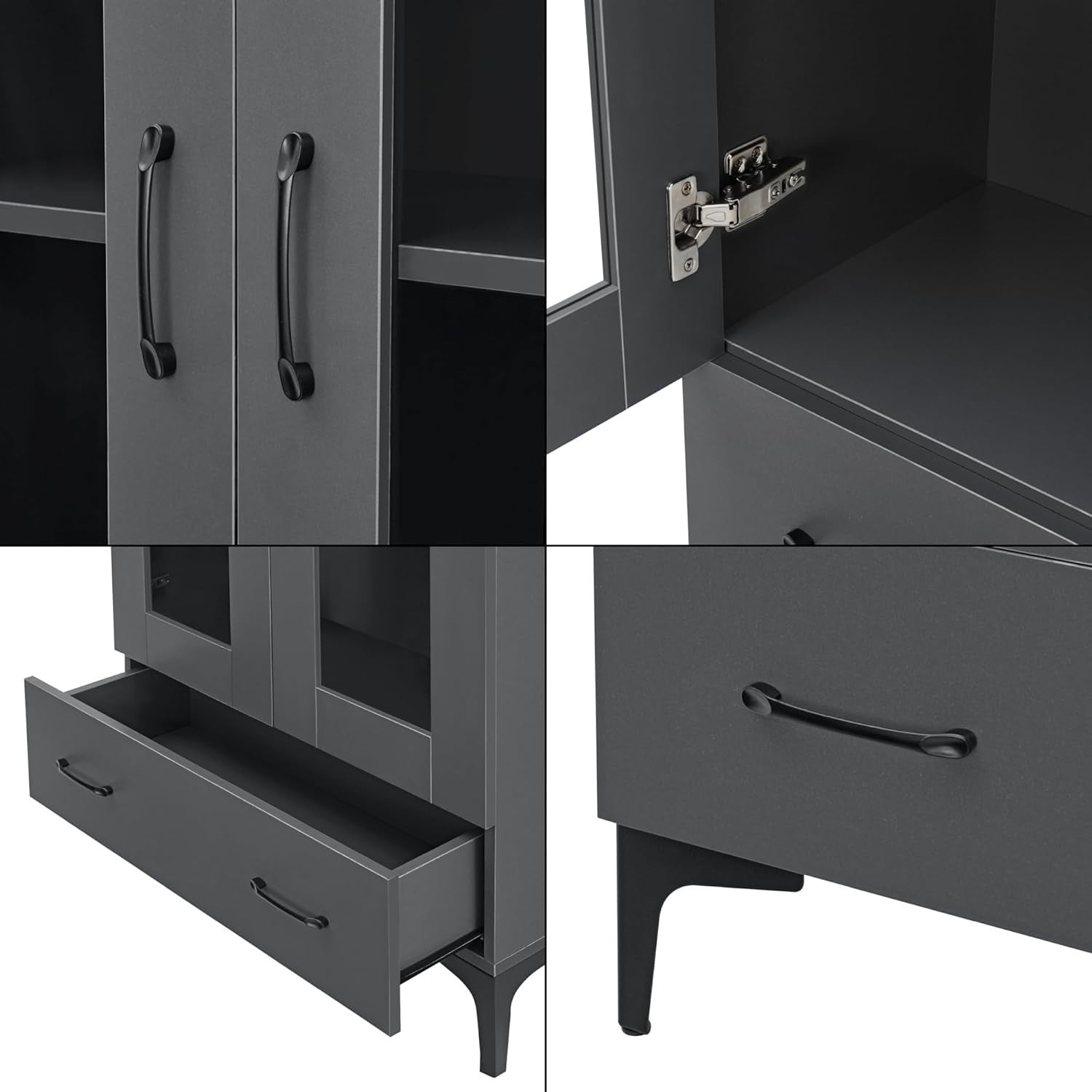 115cm Dark Grey Display Cabinet | 2 Glass Doors & 1 Drawer
