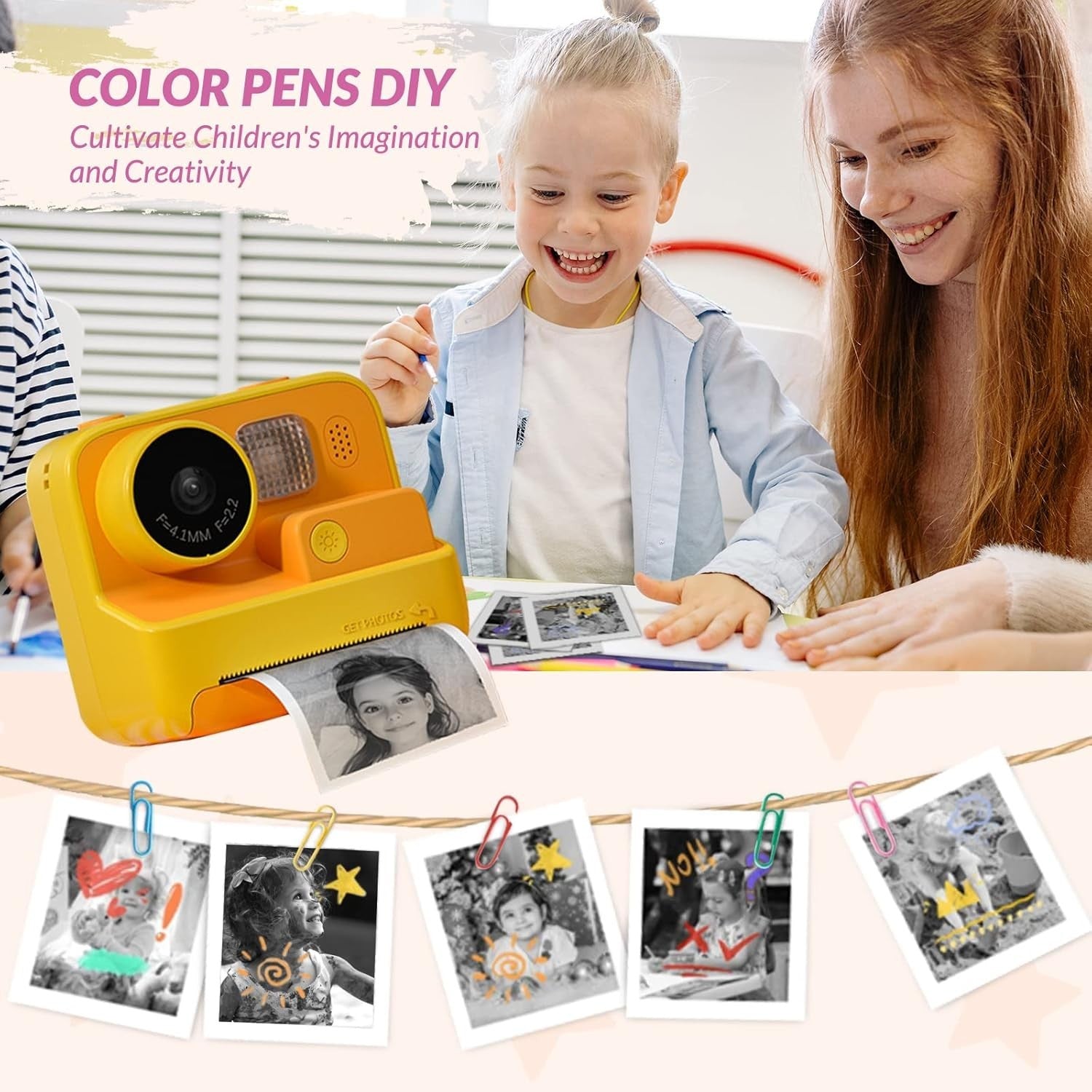 Kids Instant Print Camera 48MP HD Video 32GB Card Paper Pens Kit