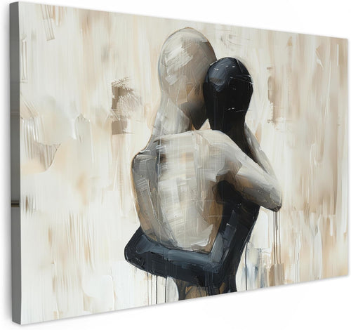 Abstract People Canvas Wall Art Beige Modern Minimalist Print 35x24 Living Room