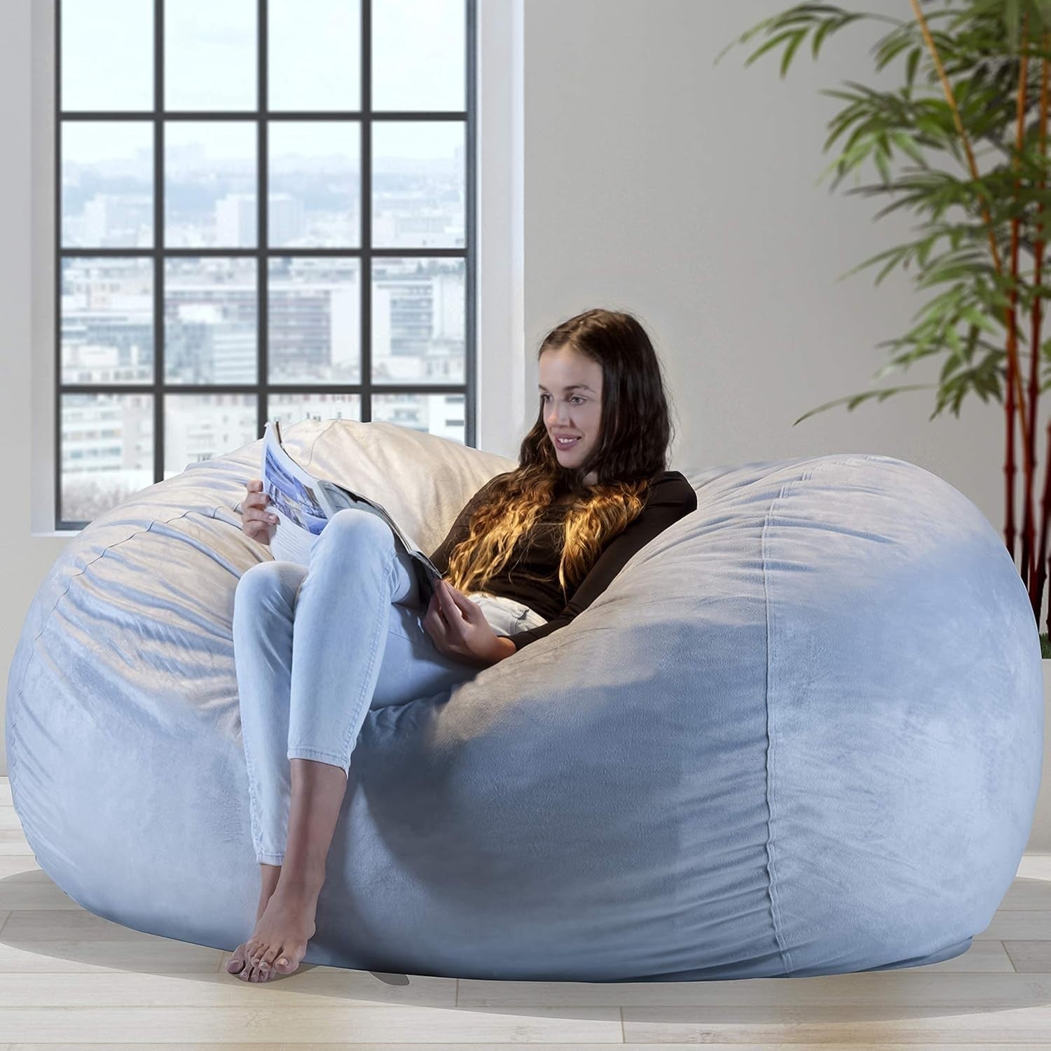 Grey XXL Memory Foam Bean Bag Chair Sofa - Giant Soft Lounger for Adults Kids