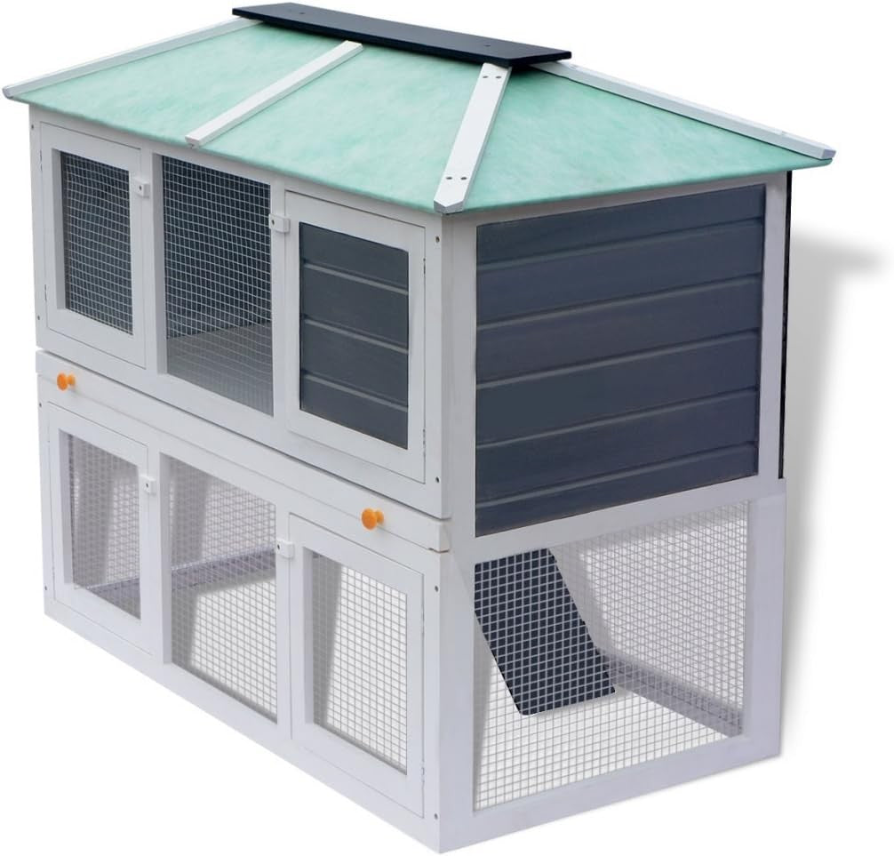 Large Outdoor Rabbit Hutch Cage Double Floor Weatherproof Small Pet House