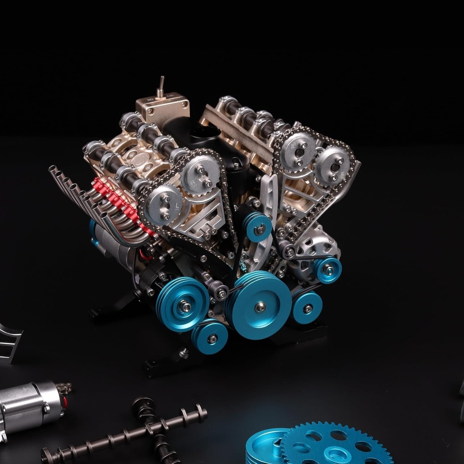 Mechanical V8 Engine Model Kit DIY Metal Assembly, 500+ Pieces, Motorized