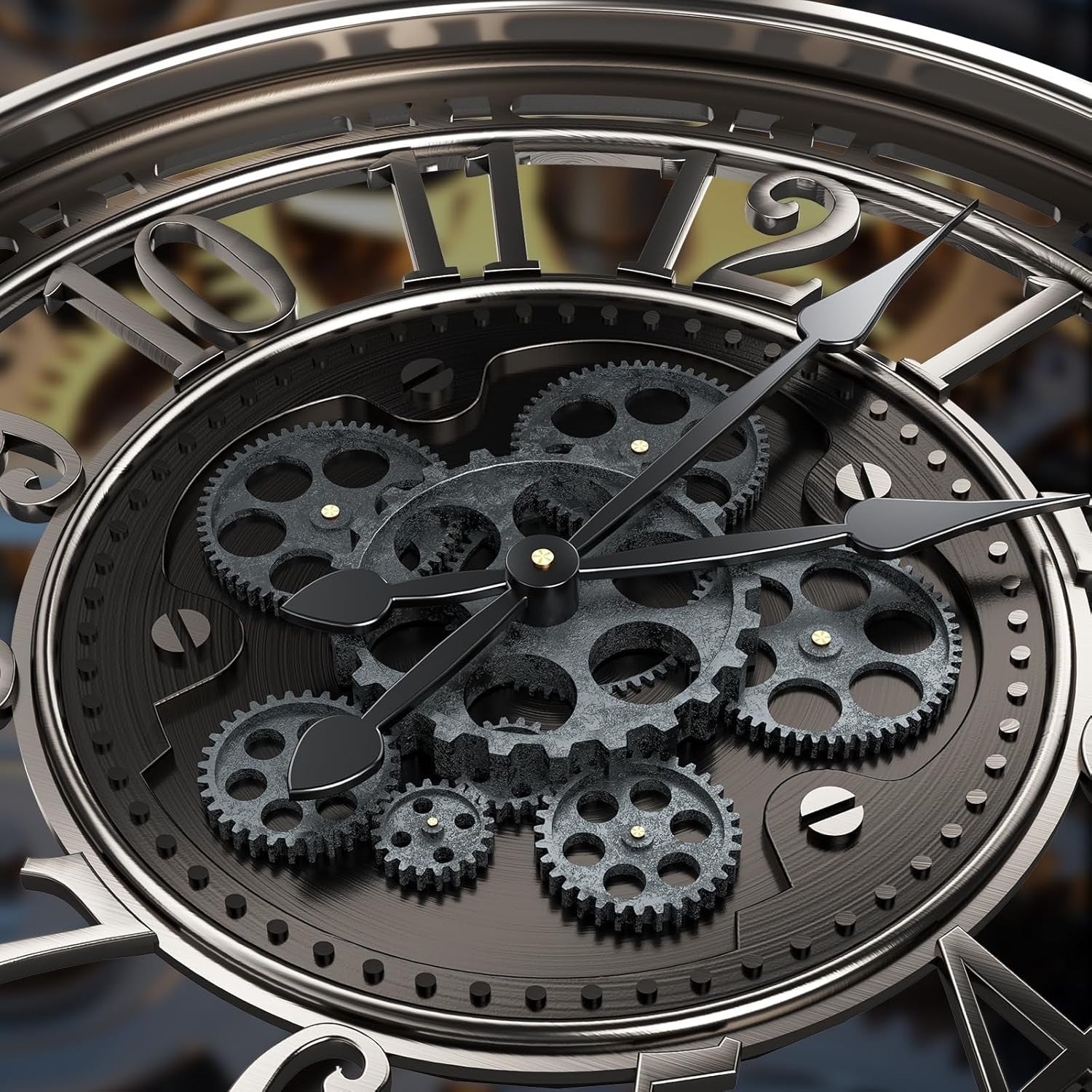 Gunmetal Moving Gear Wall Clock 21” Industrial Steampunk Metal Decor