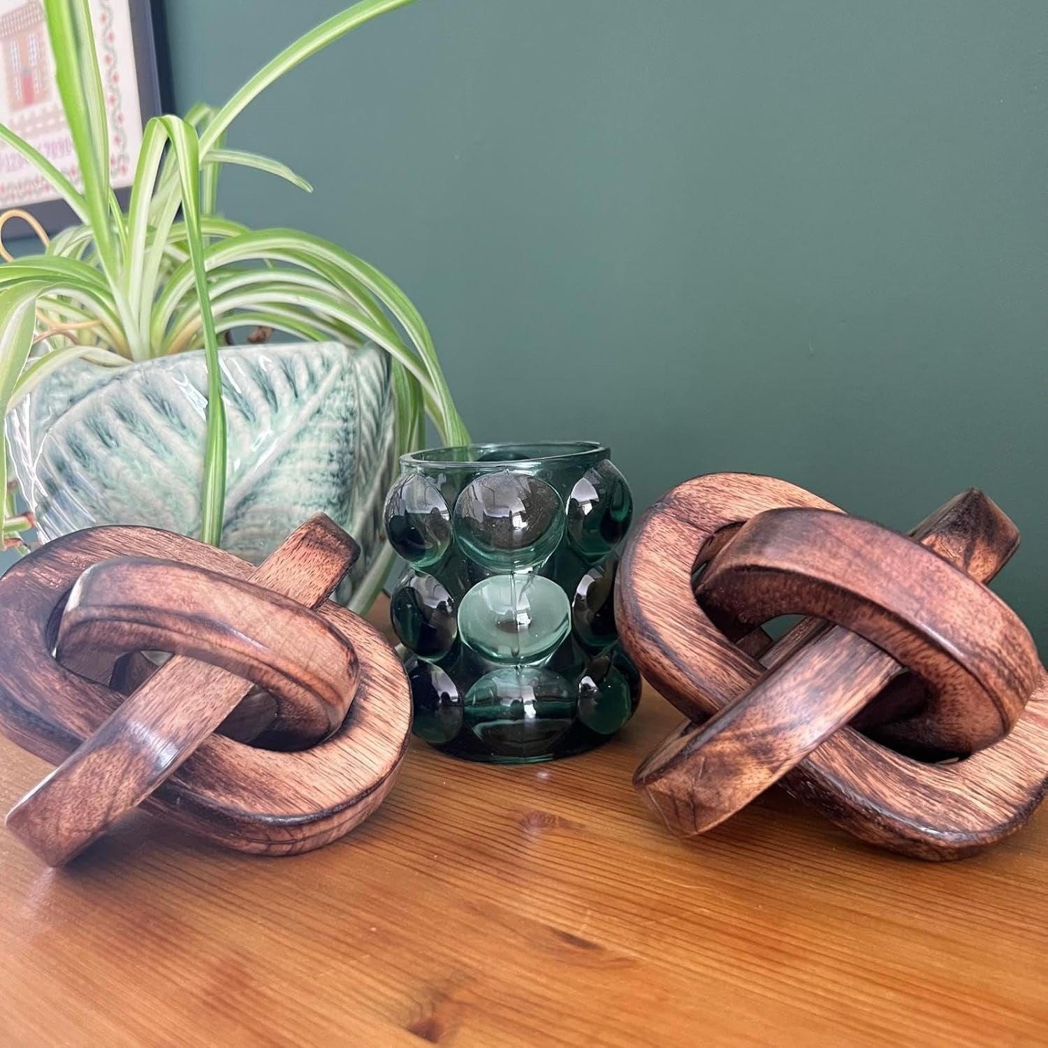 Rustic Wooden Knot Ornaments Pair | 3-Link Sculptures | Shelf & Coffee Table