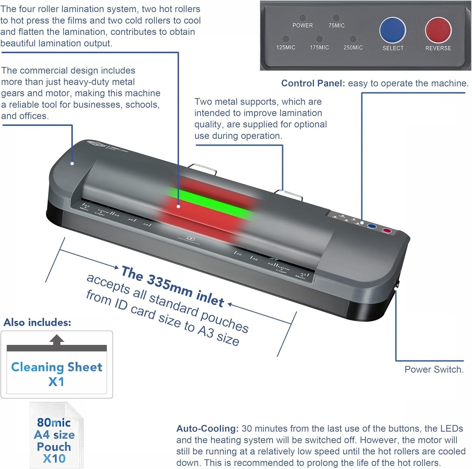A3 Thermal Laminator & Foil Applicator 55s Warm Up 4 Roller Pro Kit