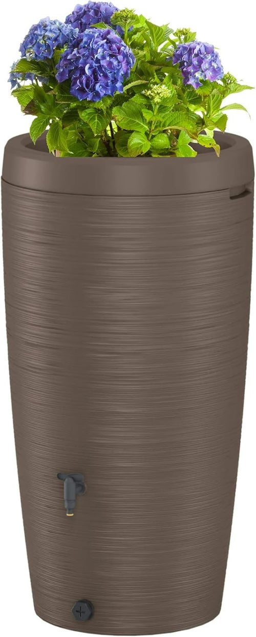 240L Brown Rainwater Tank with Planter Top Tap & Connector Kit Garden Barrel