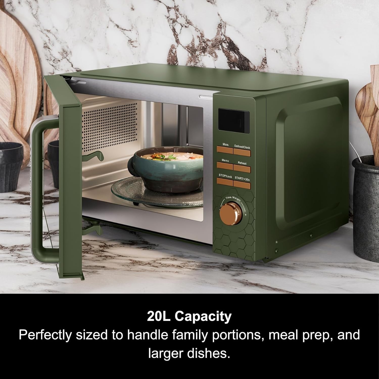 20L 800W Digital Microwave with 6 Power Levels & Defrost Function