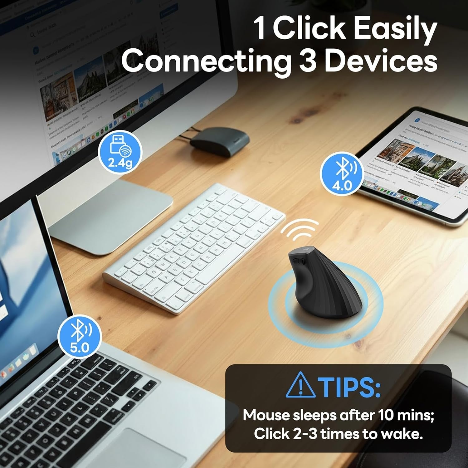 Ergonomic Vertical Wireless Mouse Rechargeable Bluetooth 5 Button