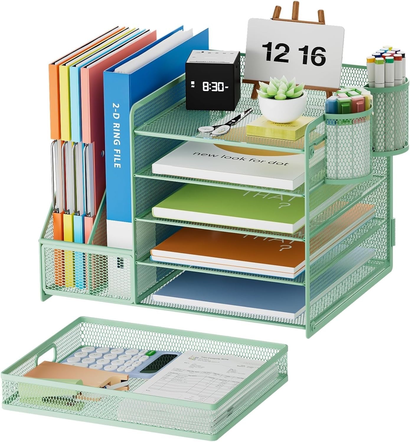 5-Tier Desk Organizer with Drawer & Pen Holders – Metal File Rack