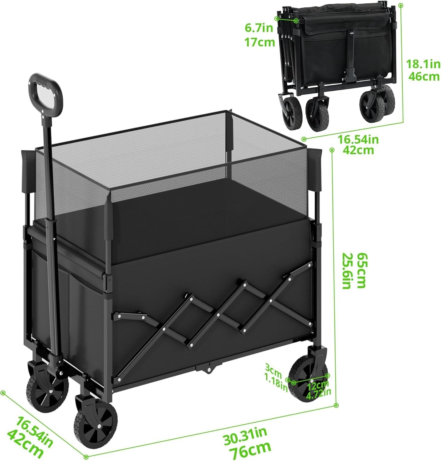 Heavy Duty Festival Camping Trolley 120L Folding Utility Wagon Cart with Wheels