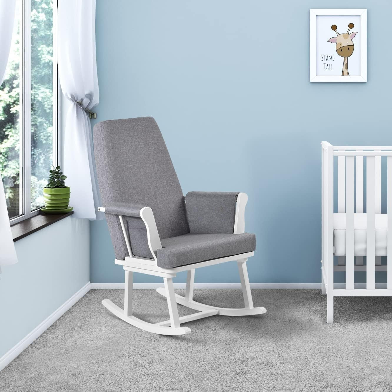Compact Nursing Rocking Chair Linen Fabric | Baby Feeding Glider Seat