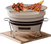 Tabletop Charcoal Grill Pottery Clay BBQ Stove with Mesh Rack Camping Patio