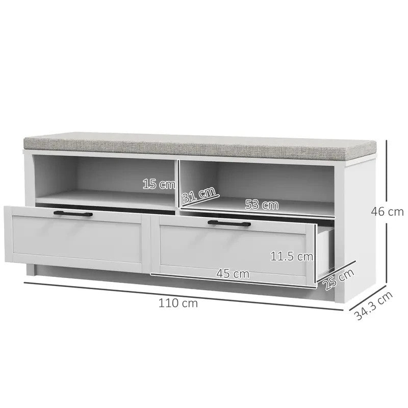 Shoe Storage Bench with Cushion Seat & Drawers – White Hallway Unit