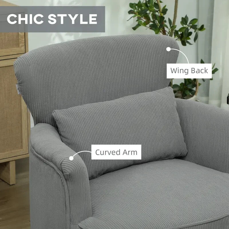 Modern Grey Corduroy Armchair Lounge Chair Padded Seat Wood Legs Sofa