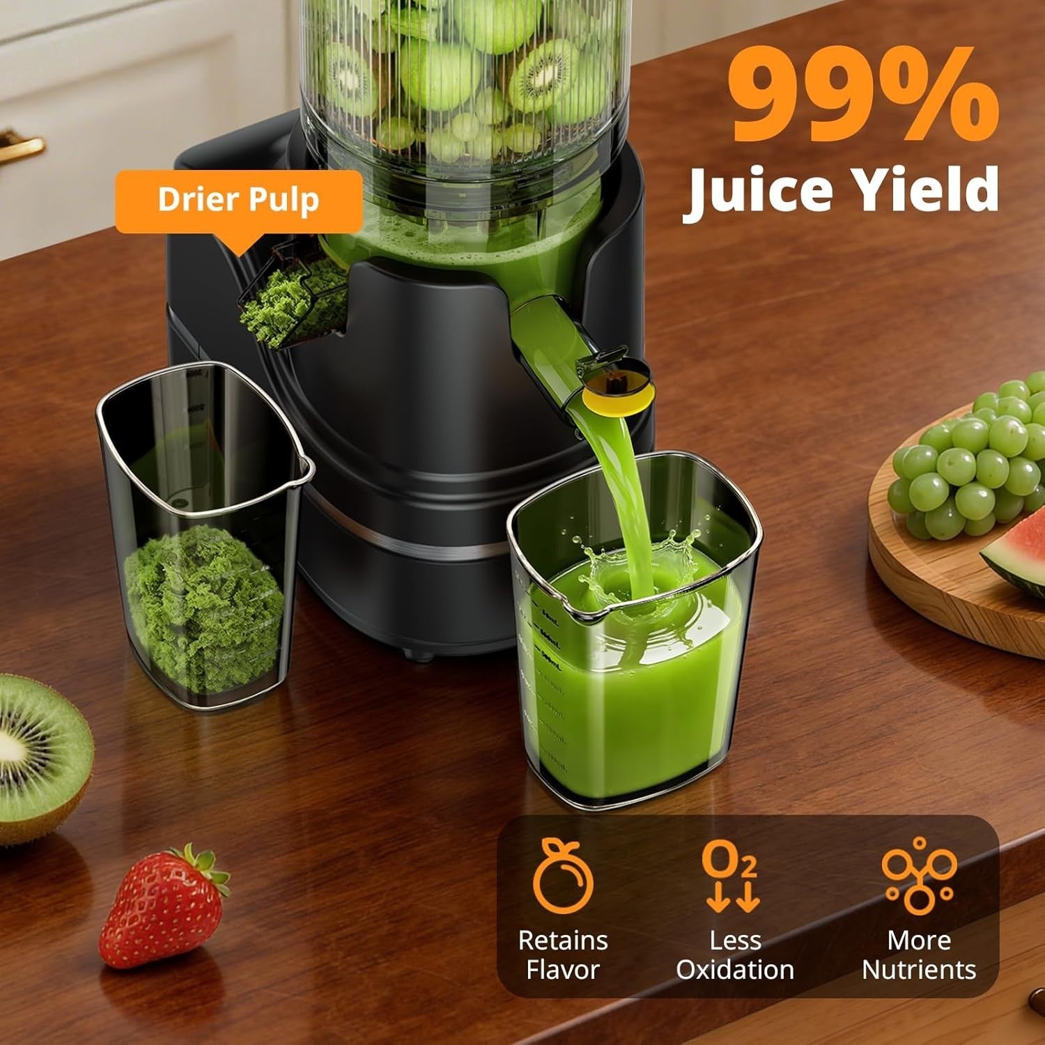 Cold Press Juicer 147mm Wide Chute Whole Fruit Auto Feed 2.1L