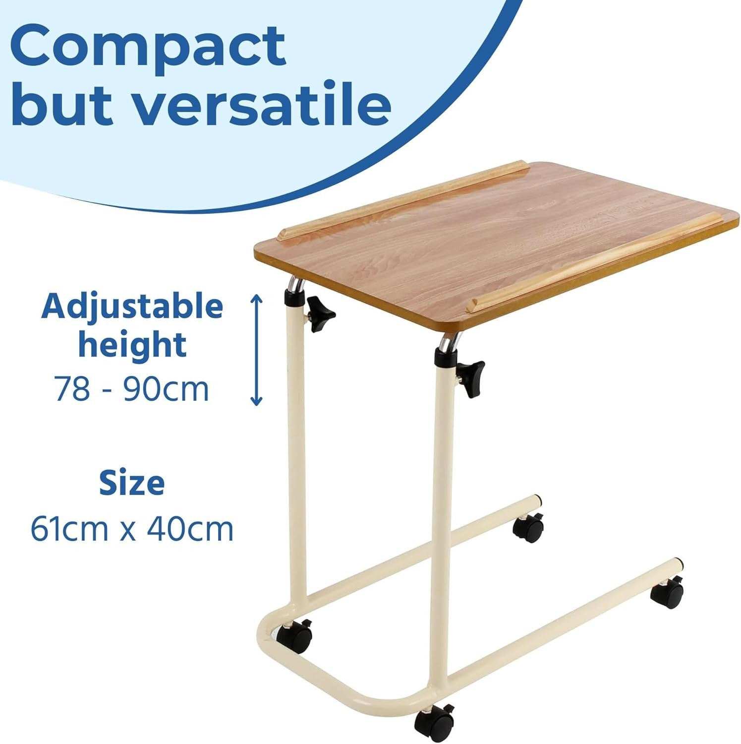 Adjustable Overbed Table with Wheels Bedside Laptop Meal Table Wood Finish
