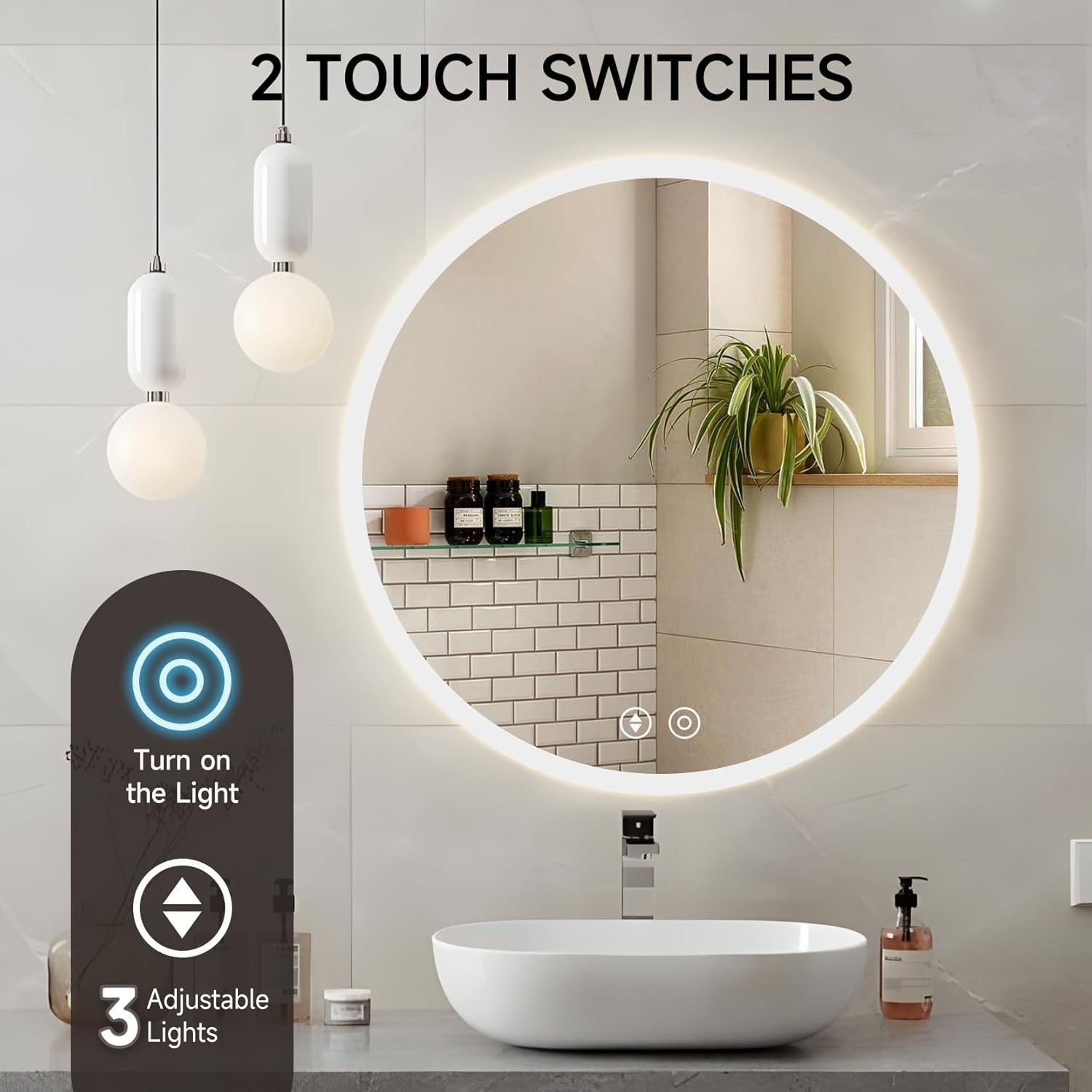 LED Bathroom Mirror 50x50cm Round Anti-Fog Demister Vanity Light