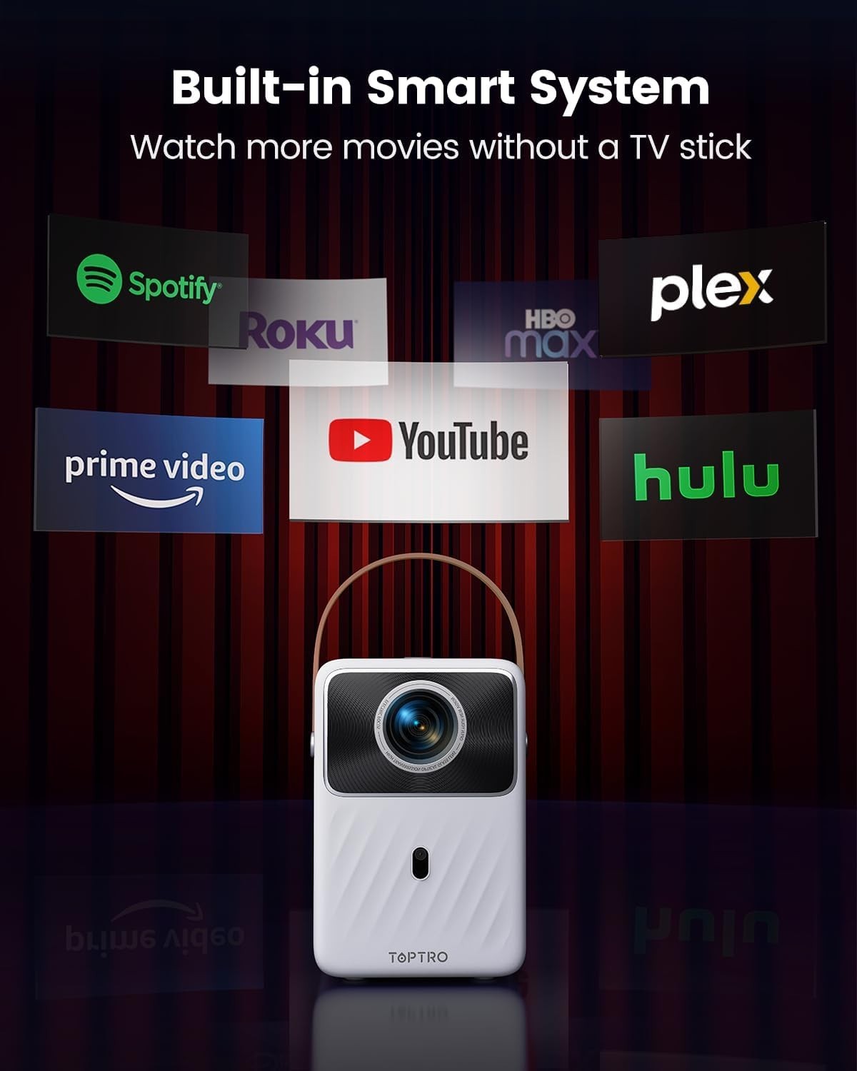 Battery Powered 1080P Smart Projector WiFi 6 Bluetooth Auto Focus Android