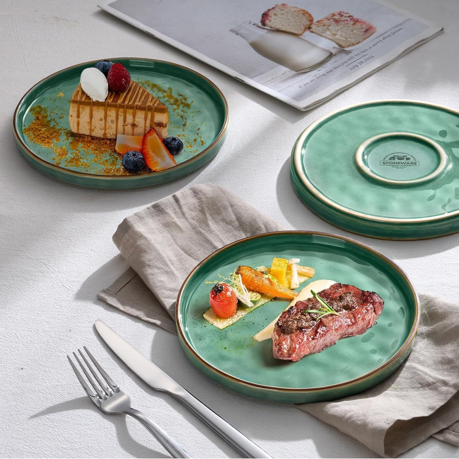 7.9in Ceramic Dessert Plates Set of 4 Scratch Resistant Microwave Safe