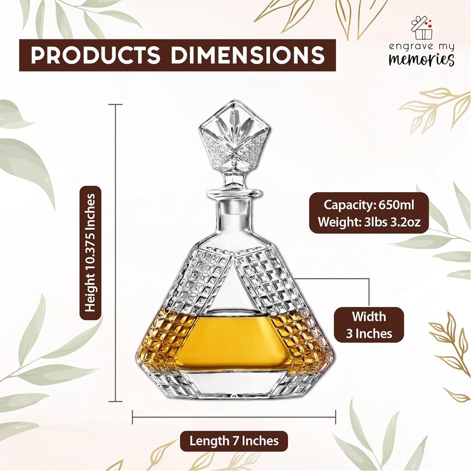 650ml Triangle Whiskey Decanter Crystal Liquor Bottle with Solid Glass Stopper