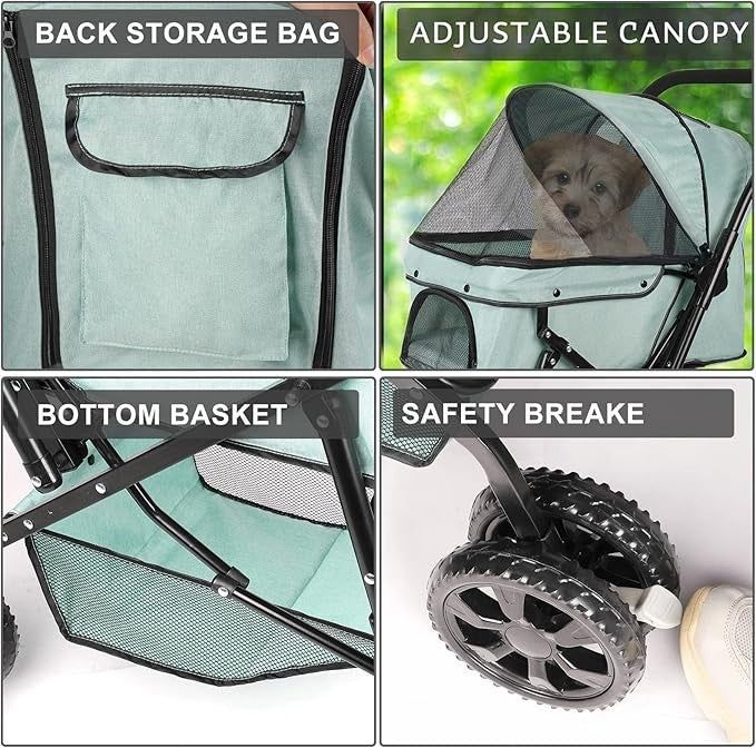 Pet Stroller Foldable Dog Cat Pushchair 360° Wheels Lightweight Travel Pram