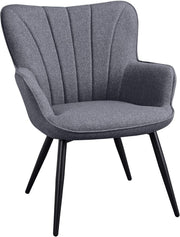 Grey Linen Tub Chair Curved High Back Accent Vanity Armchair
