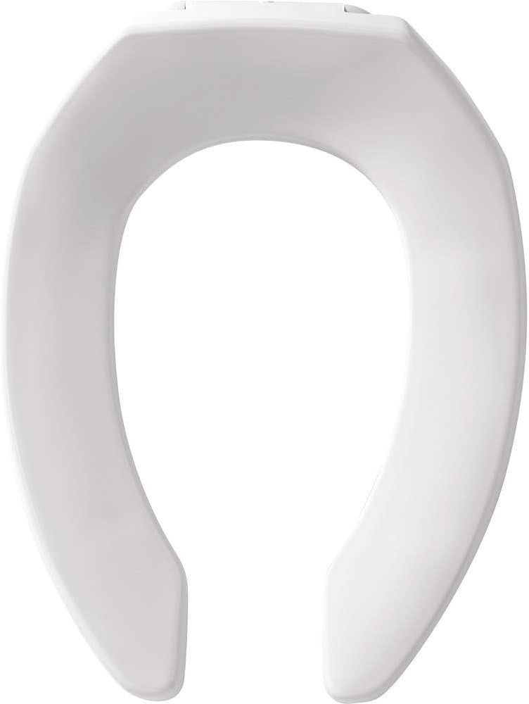 White Elongated Open Front Toilet Seat STA-TITE Self-Sustaining Hinges