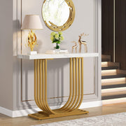 Modern Gold Console Table Faux Marble Top 100x30x82cm Hallway Foyer Desk