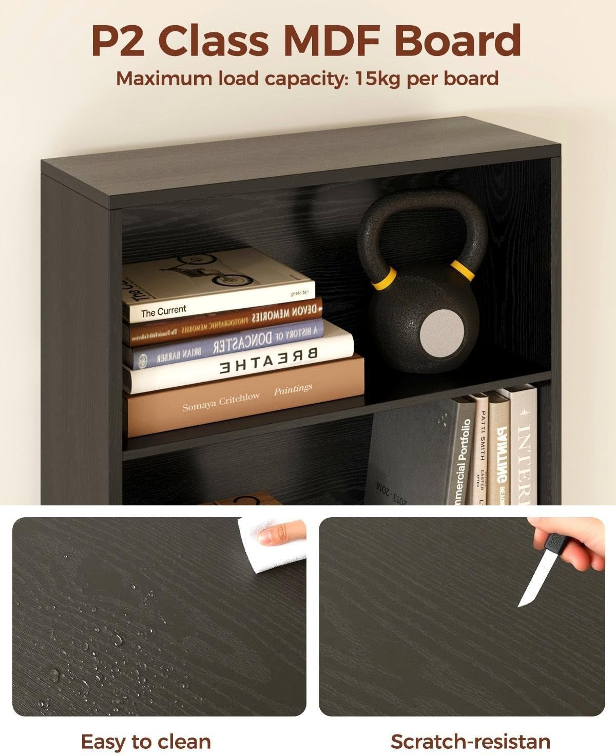 6 Tier Tall Black Bookcase with Doors Storage Display Shelf 60x23.5x180cm