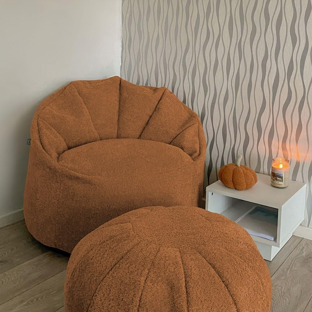 Luxury Plush Bean Bag Chair with Matching Pouffe | Soft Comfy Lounger Seat
